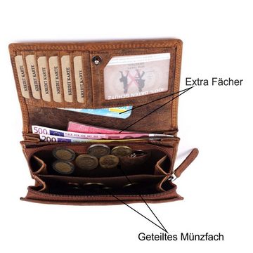 SHG Geldbörse Damen Börse Lederbörse Portemonnaie, großes Münzfach Leder + RFID Schutz Motiv Pferdekopf 24 Kartenfächer