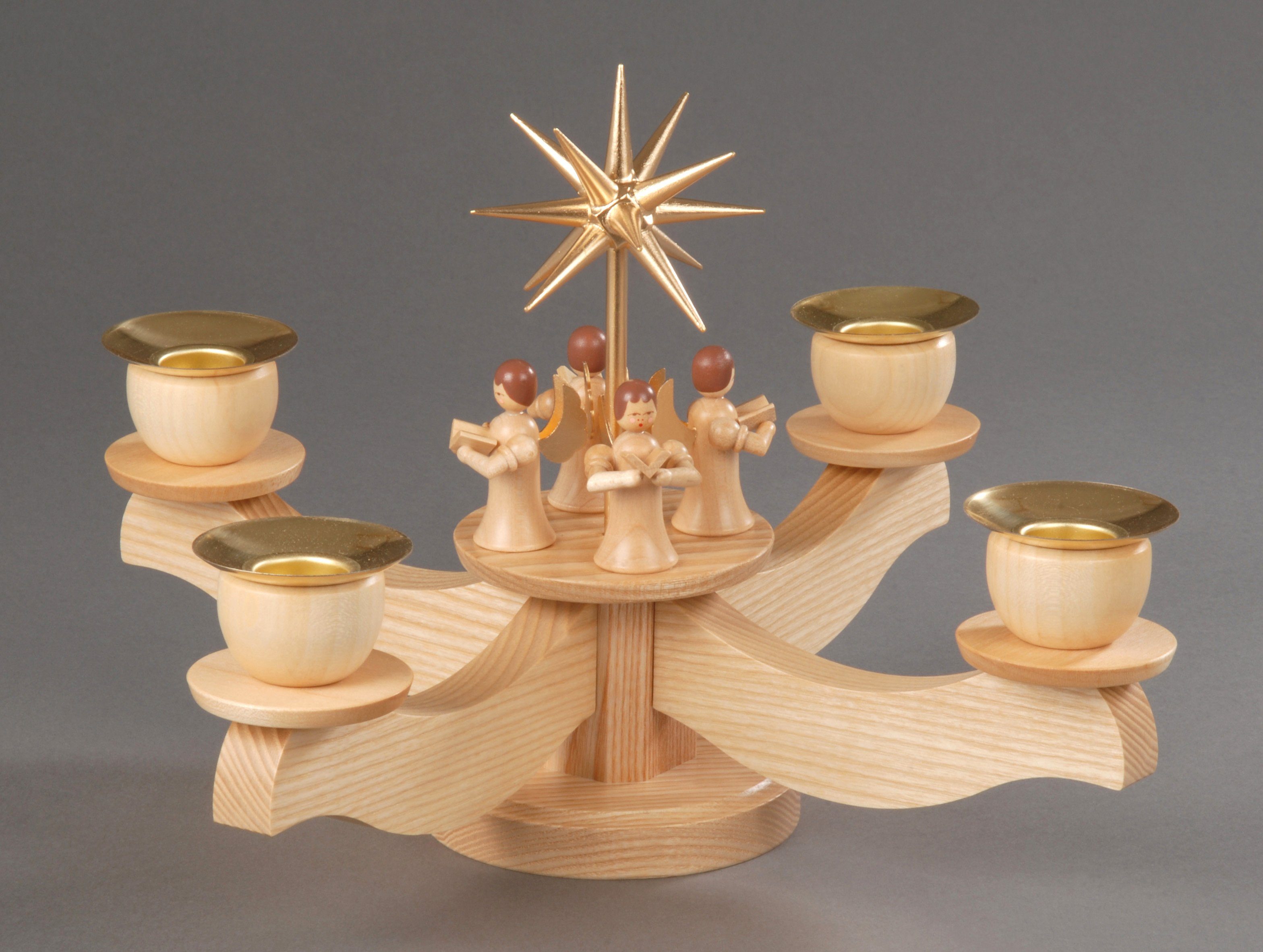 Albin Preissler Adventsleuchter Kerzenleuchter mit Engelsfiguren, Weihnachtsdeko (1 St), Handwerkskunst aus dem Erzgebirge, inklusive Tannenkranz | Kerzenständer