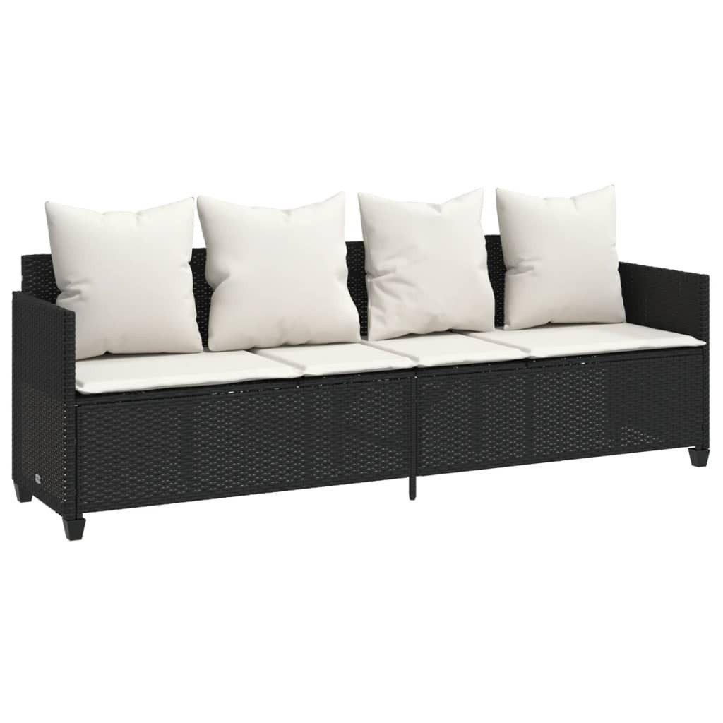 vidaXL Gartenliege Sonnenliege mit Kissen Schwarz Poly Rattan, 1 St.