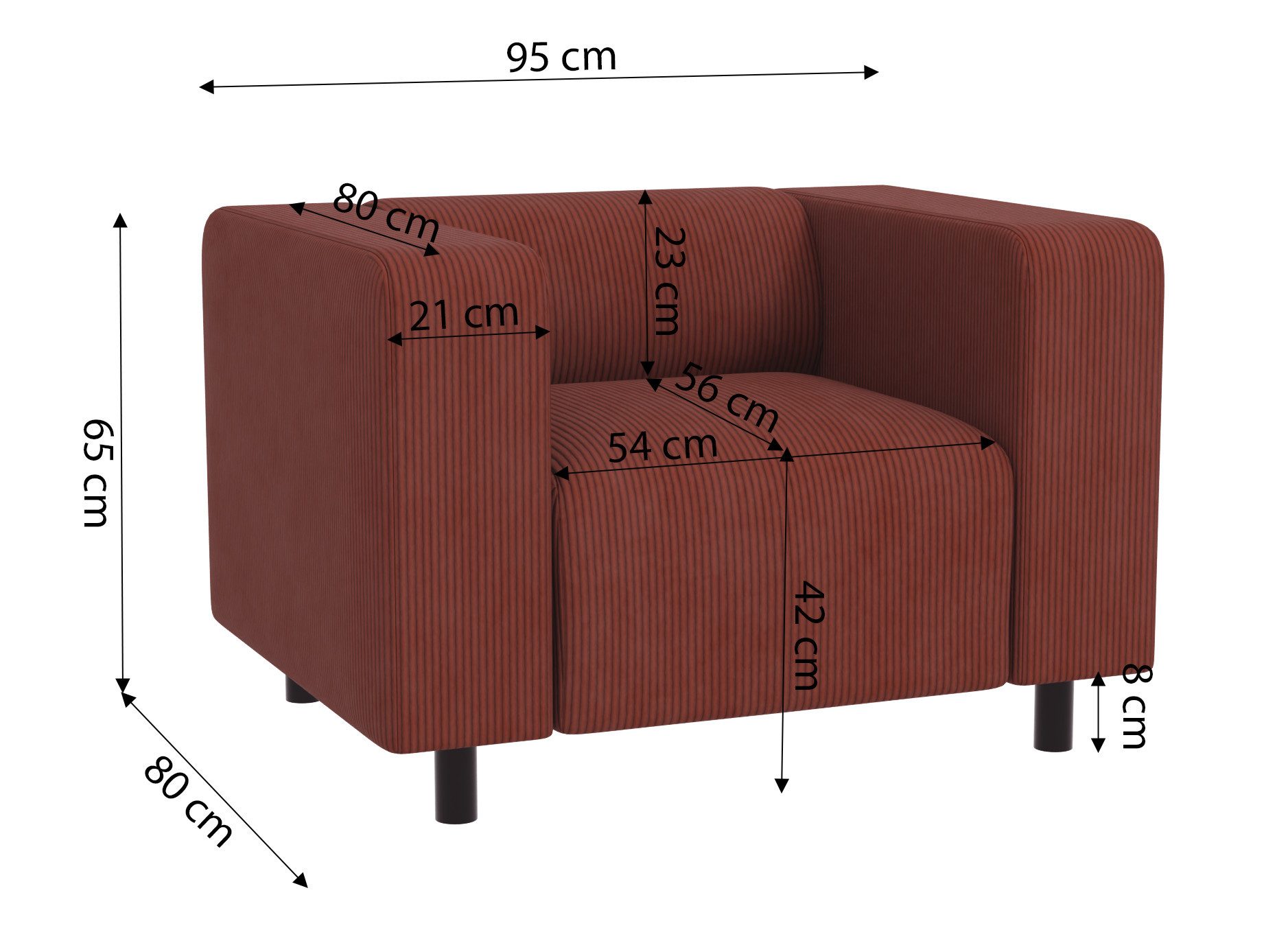 S-Style Möbel Sessel Gustav aus Cord-Stoff mit bequemem Sitz (Sessel x 1), mit Wellenfederung – Bild 4 von 5
