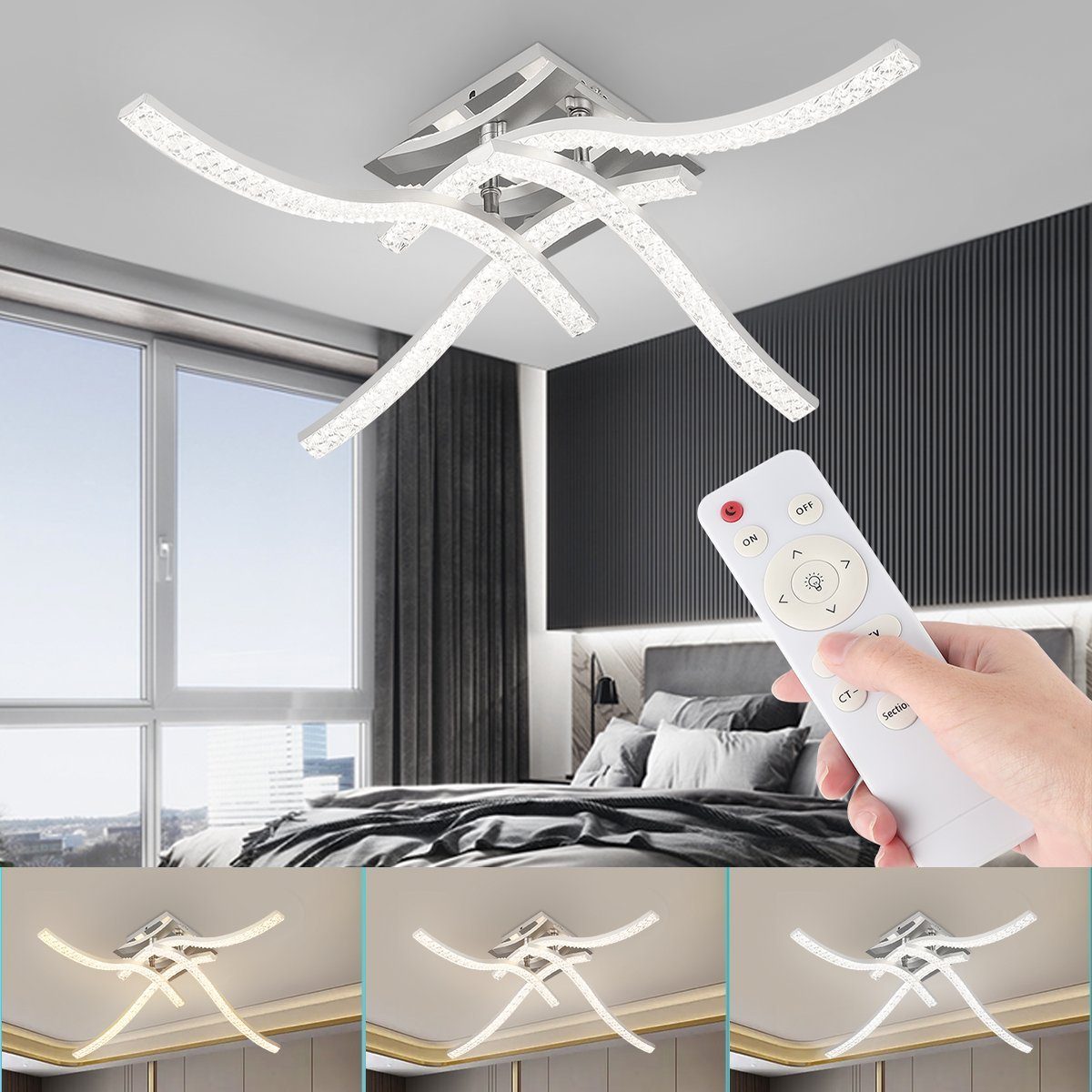 oyajia Deckenleuchte 36/48W Kristall LED Deckenlampe, günstig online kaufen