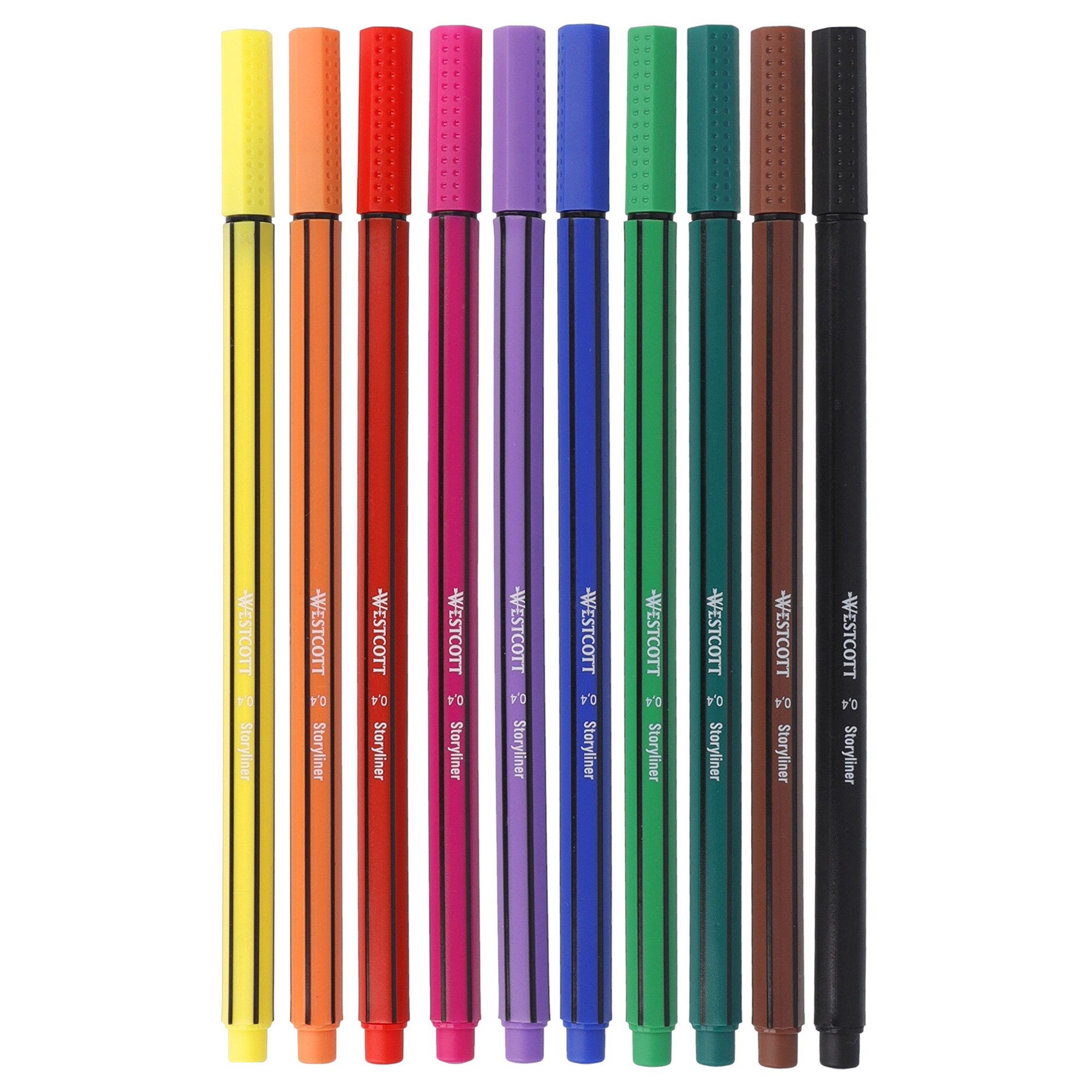 WESTCOTT Fineliner STORYLINER Finelinerset Mix 10 Stück, 0,4mm Strichstärke, (Vorteilspack, 10-tlg), Präzise Strichführung, metalleingefasste Spitze, schnelltrocknend