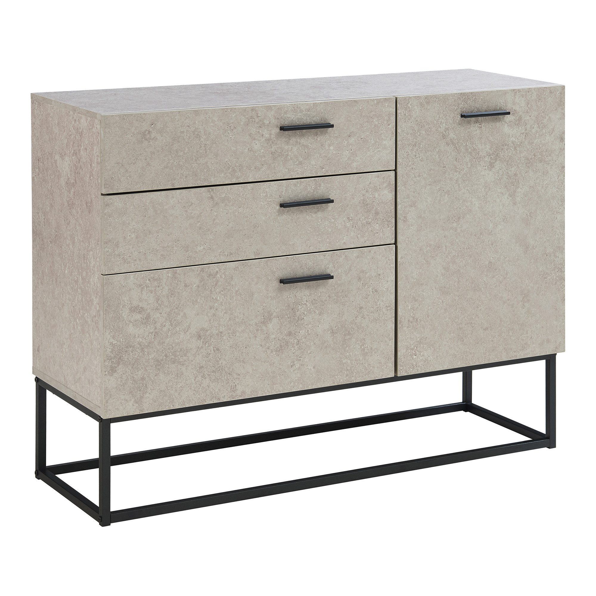 en.casa Sideboard, »Lavangen« mit 3 Schubladen 75x100x35 cm Betonoptik, hell