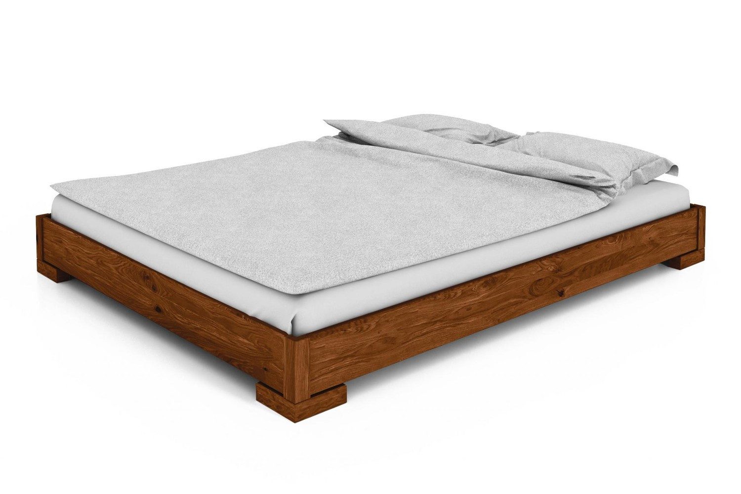 Natur24 Einzelbett Bett Bento 2 Wildeiche massiv 160x200cm ohne Kopfteil mit Holzbeinen