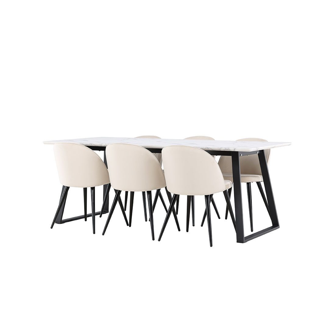 ebuy24 Essgruppe Malaga Essgruppe Esstisch 90x200cm weiß und 6 Skag, (7-tlg)