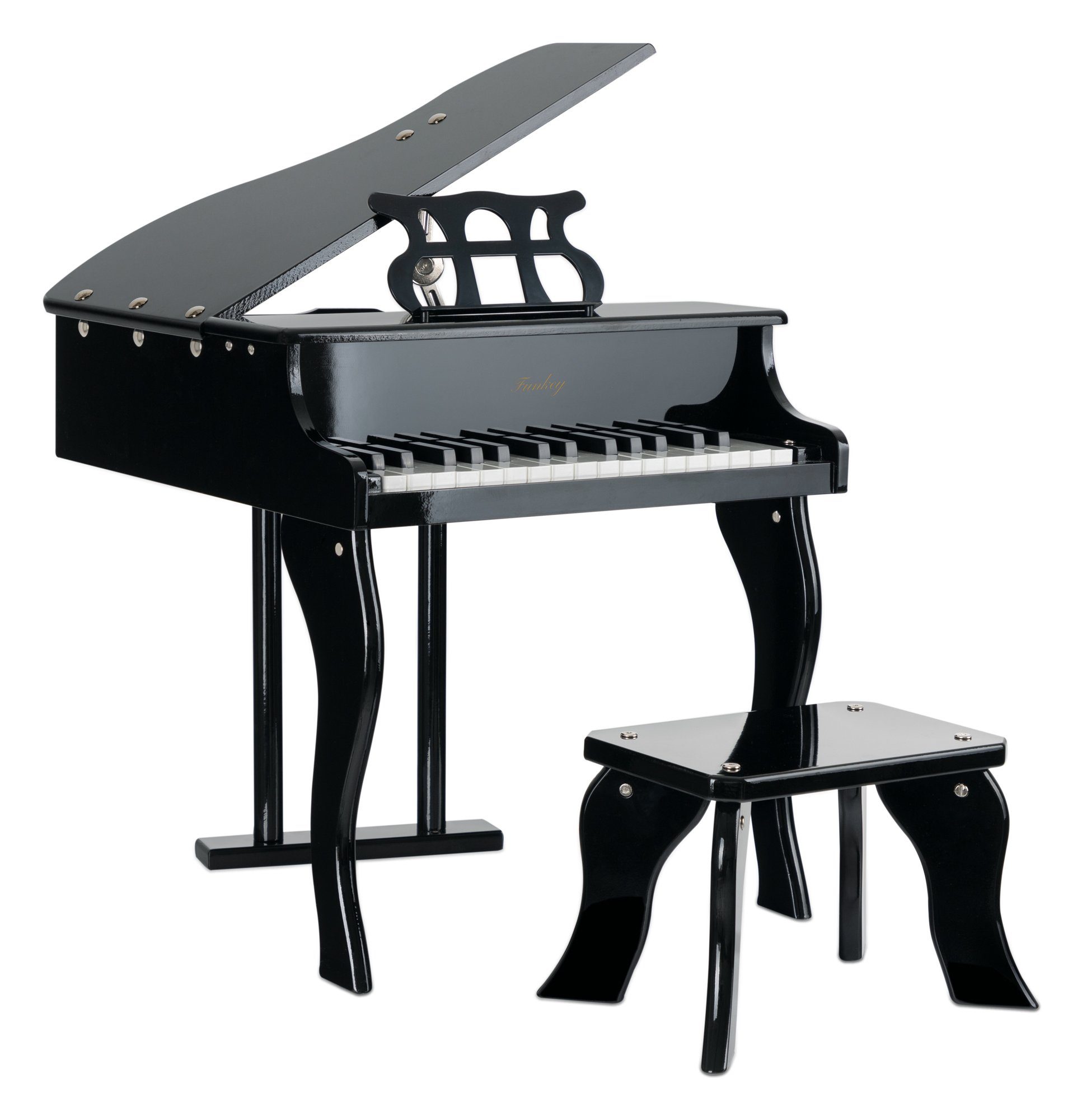 FunKey Spielzeug-Musikinstrument MGP-30 Mini Spielzeug Flügel - Metallophon in Flügel Optik - 30 Tasten ideal für kleine Kinderhände - Mit aufstellbarem Deckel und Pianobank, Einfacher Zusammenbau