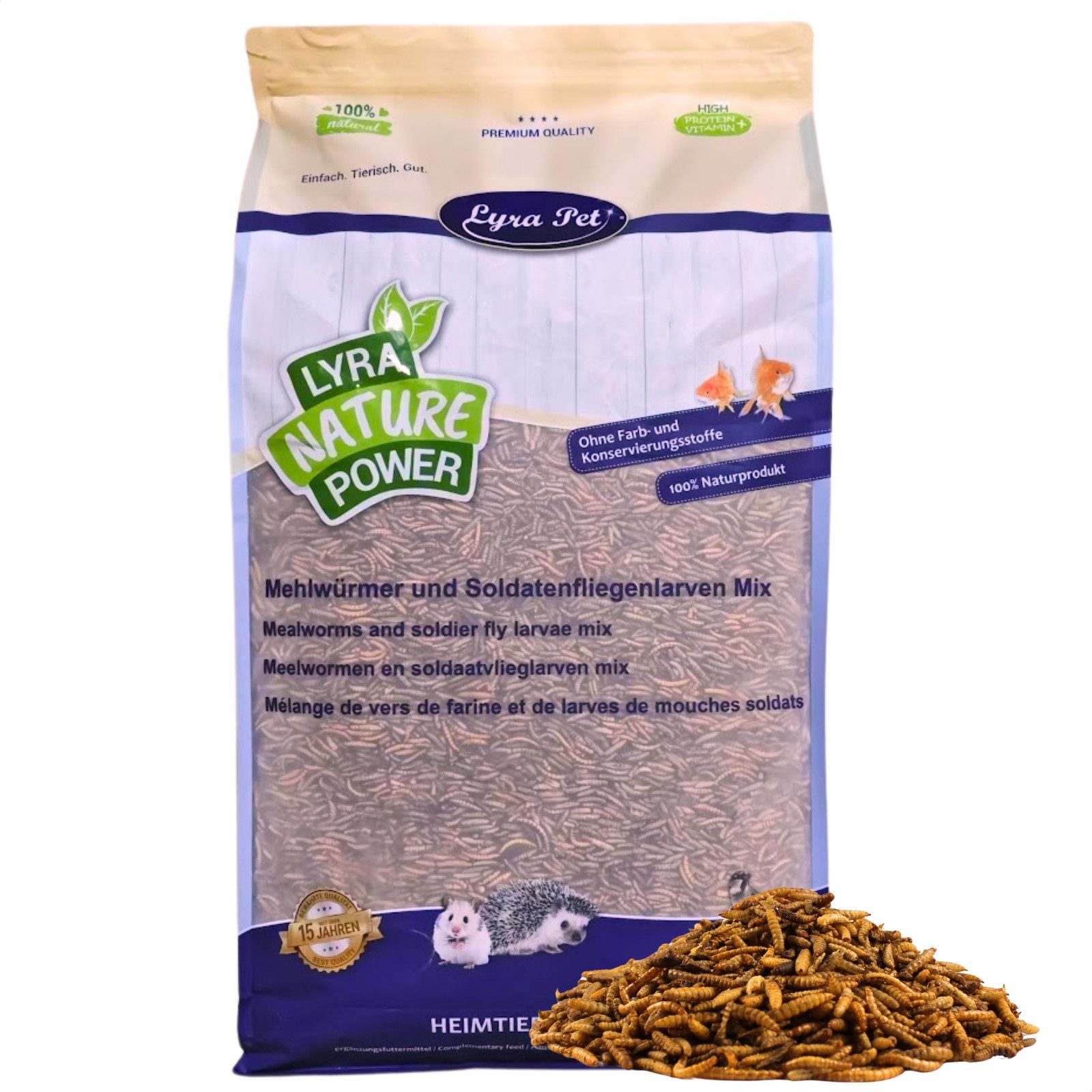 Lyra Pet 5 kg Lyra Pet® Mehlwürmer-/Soldatenfliegenlarven-Mix Vogelfutter, für: Reptilien, Nager, Wildvogel, Fisch