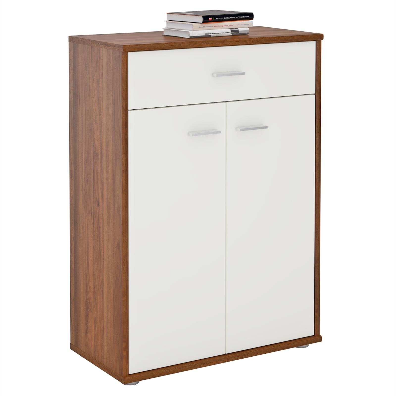 CARO-Möbel Highboard TOMMY, Kommode Sideboard Schrank in nussbaum / weiß 2 Türen Anrichte Highboar