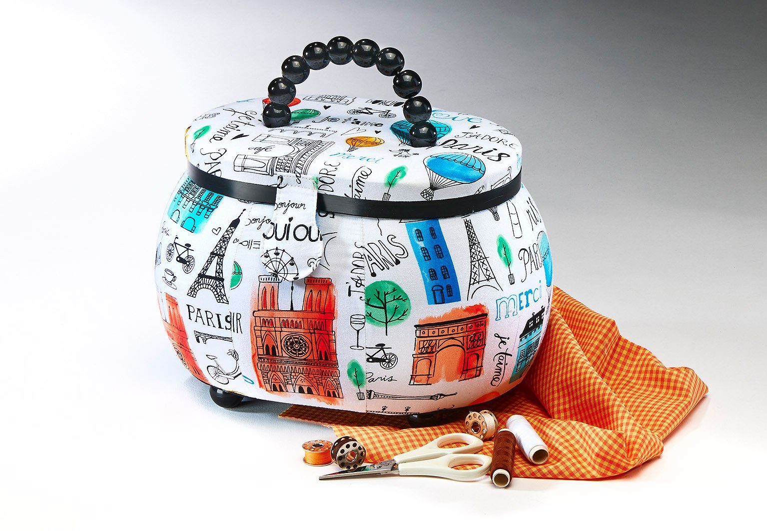 Nähkorb oval Kobolo aus Kunststoff-Textil mit Nähkästchen Motiv