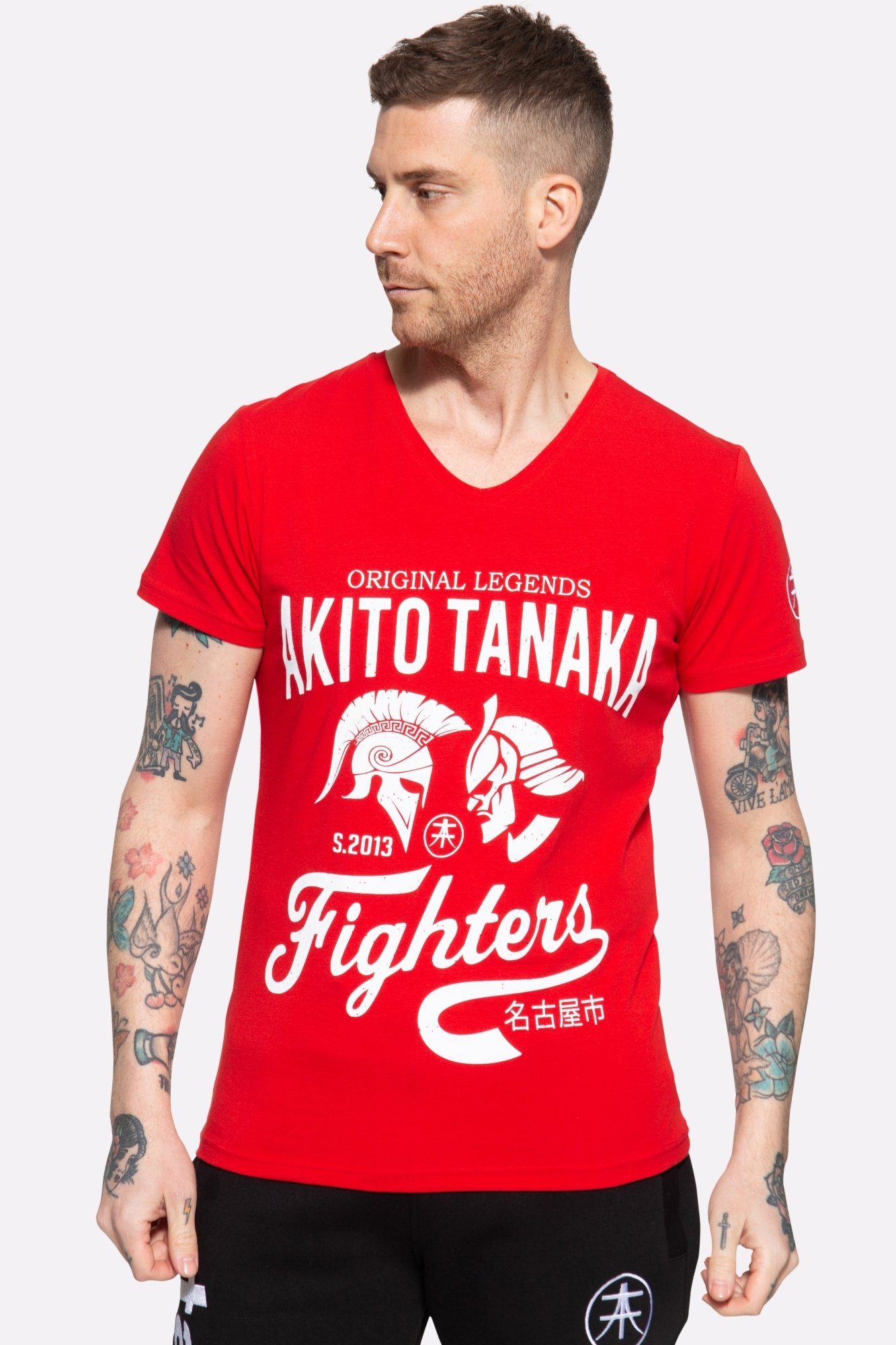 Akito Tanaka T-Shirt Gladiator Fighters mit coolem Kontrast-Print rot