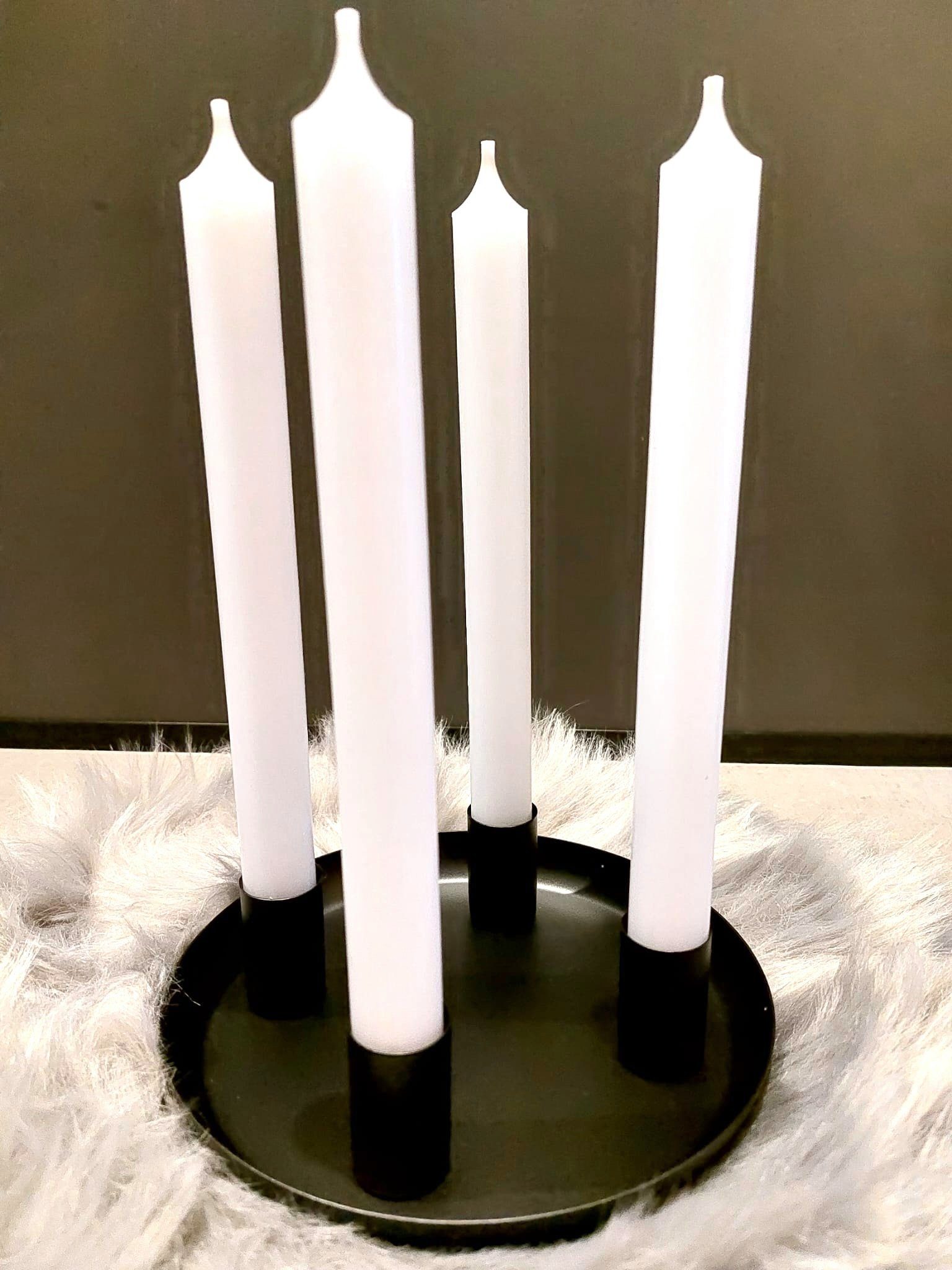 Vosteen Kerzenständer Kerzentablett schwarz matt Kerzenschale mit 4 x Kerze weiss