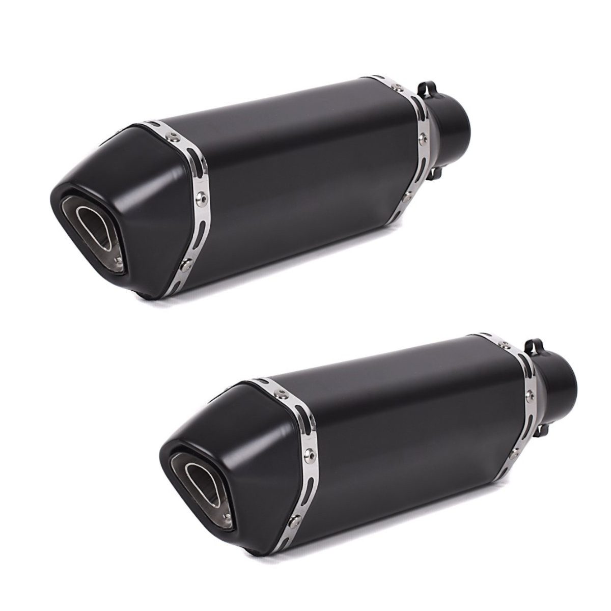 Halter 2x Motorrad Auspuff Schalldämpfer Force Edelstahl schwarz Spar-Set