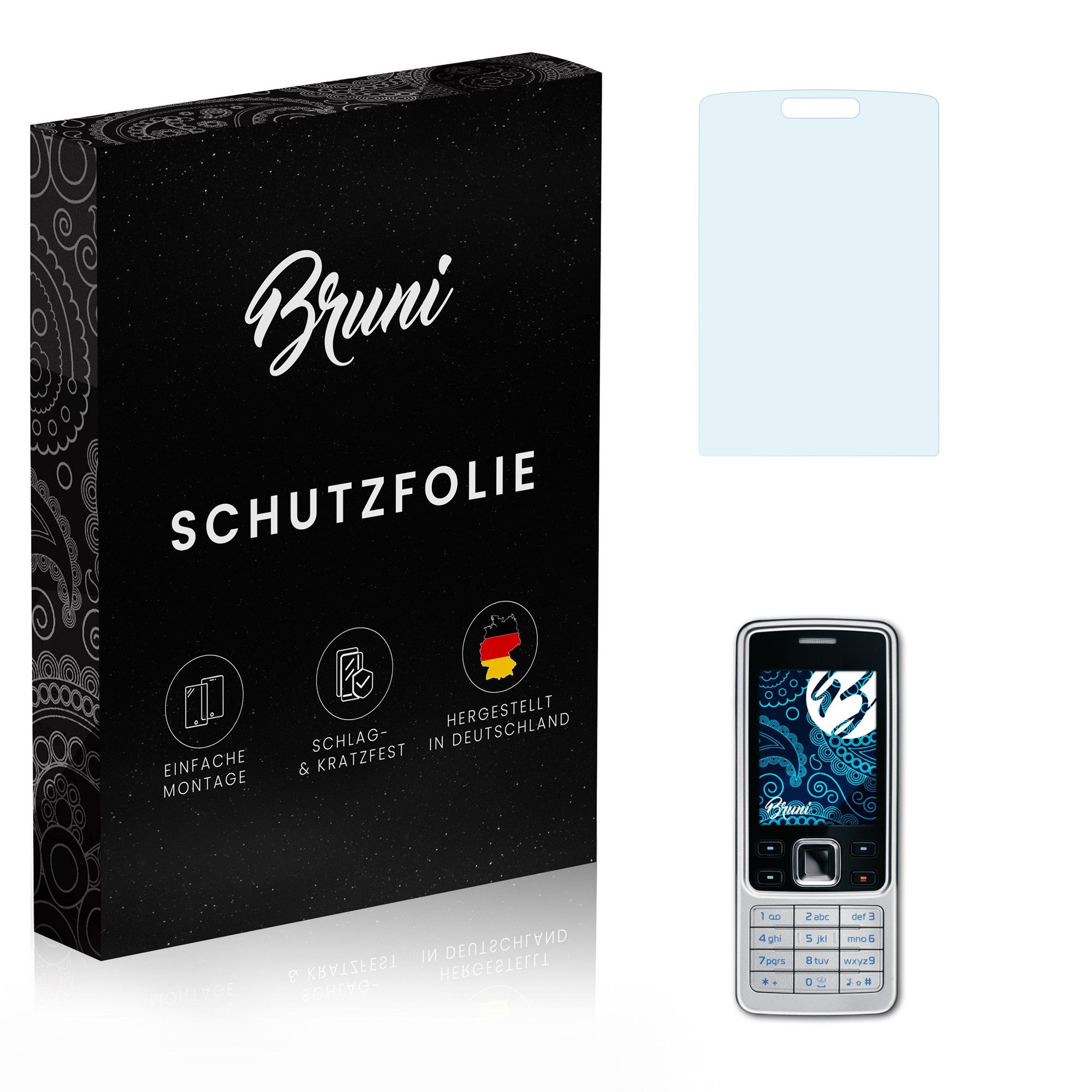 Bruni Schutzfolie Glasklare Displayschutzfolie für Nokia 6300, (2 Folien), praktisch unsichtbar