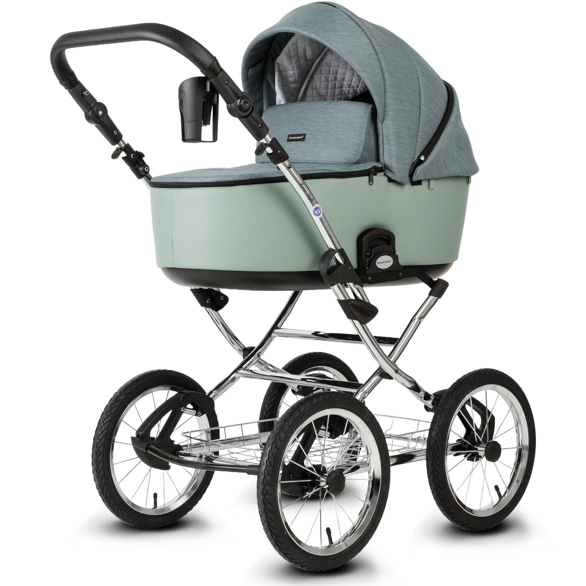 Knirpsenland Kombi-Kinderwagen Retro Style 2in1 inkl. Sportwagen, Wickeltasche & viel Zubehör, (Spar-Set), hohe Sicherheit durch One-Klick System der Kinderwagenaufsätze