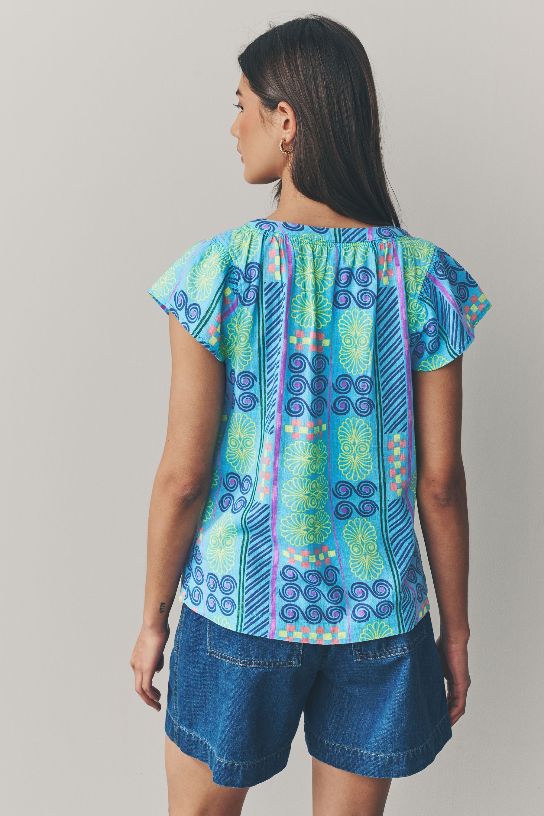 Next Kurzarmbluse Top mit Knopfleiste Rüschenärmel günstig online kaufen