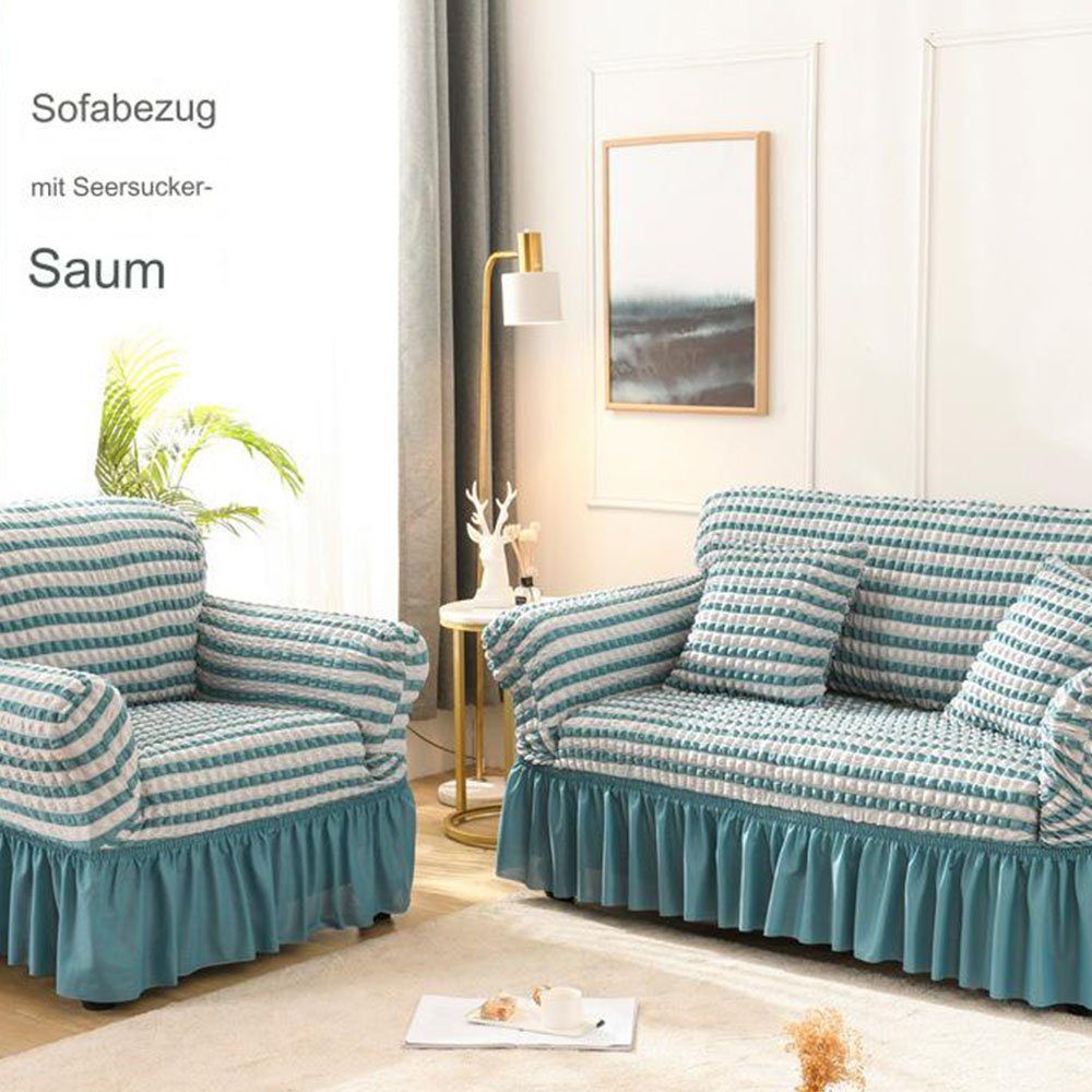 Blau 3-Sitzer Sofabezug 190-230CM, Stretch Seersucker-Stoff FELIXLEO bequem Sofahusse