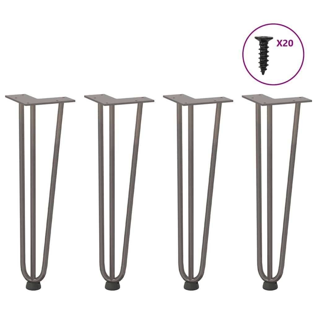 Tischgestell Haarnadelbeine 4 Stk Naturstahl 42 cm Massivstahl