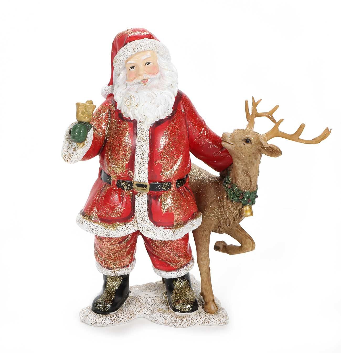 Bubble-Store Weihnachtsfigur Retro-Weihnachtsmann (Weihnachtsmann Weihnachtsfigur Figur und mit Schnee), im Rentier Glocke