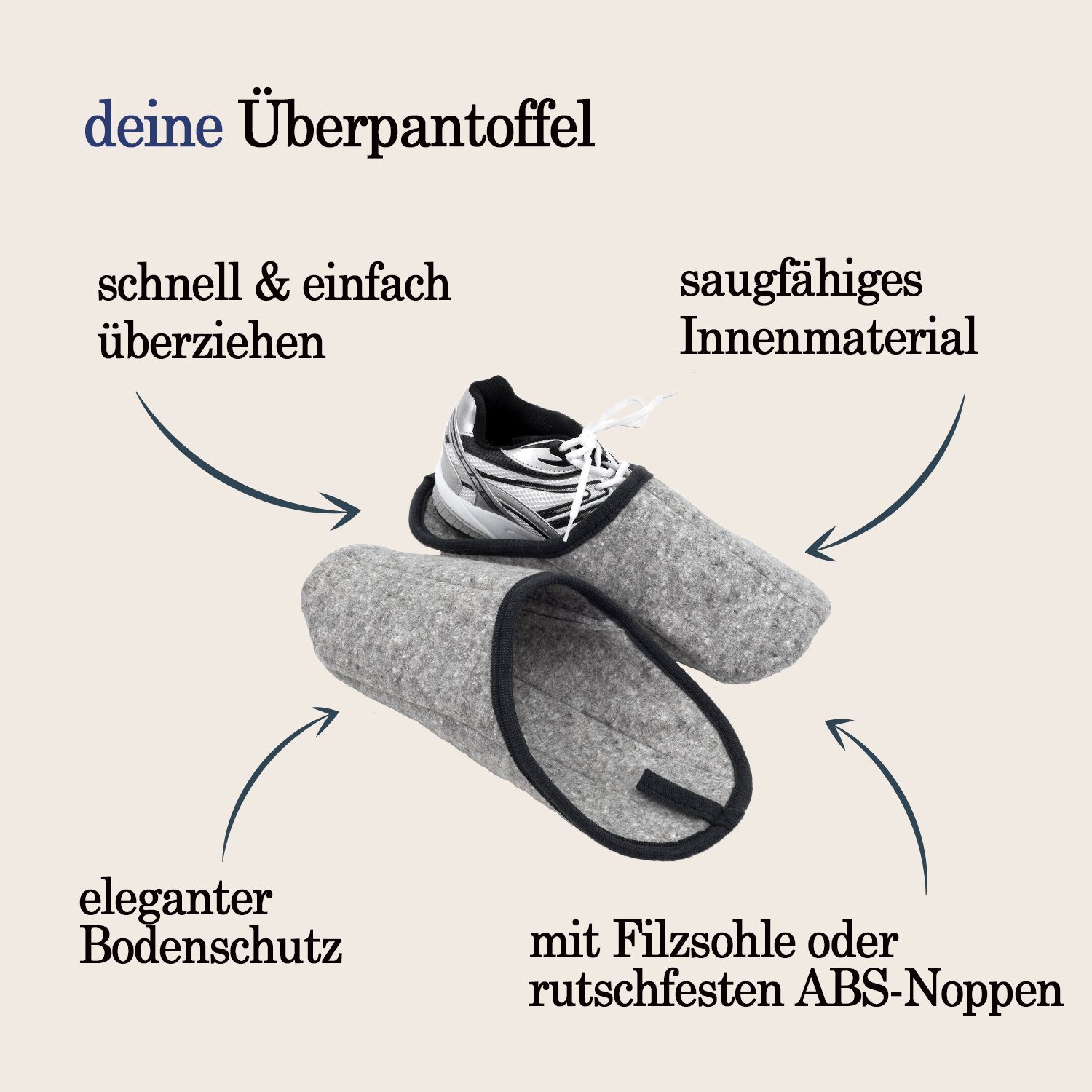 Pantoffelmann Museumspantoffel leicht faltbar Überzieher Überpantoffel Überschuh Pantoffel (1 Paar) Filzpantoffeln, Gästepantoffel besonders leicht