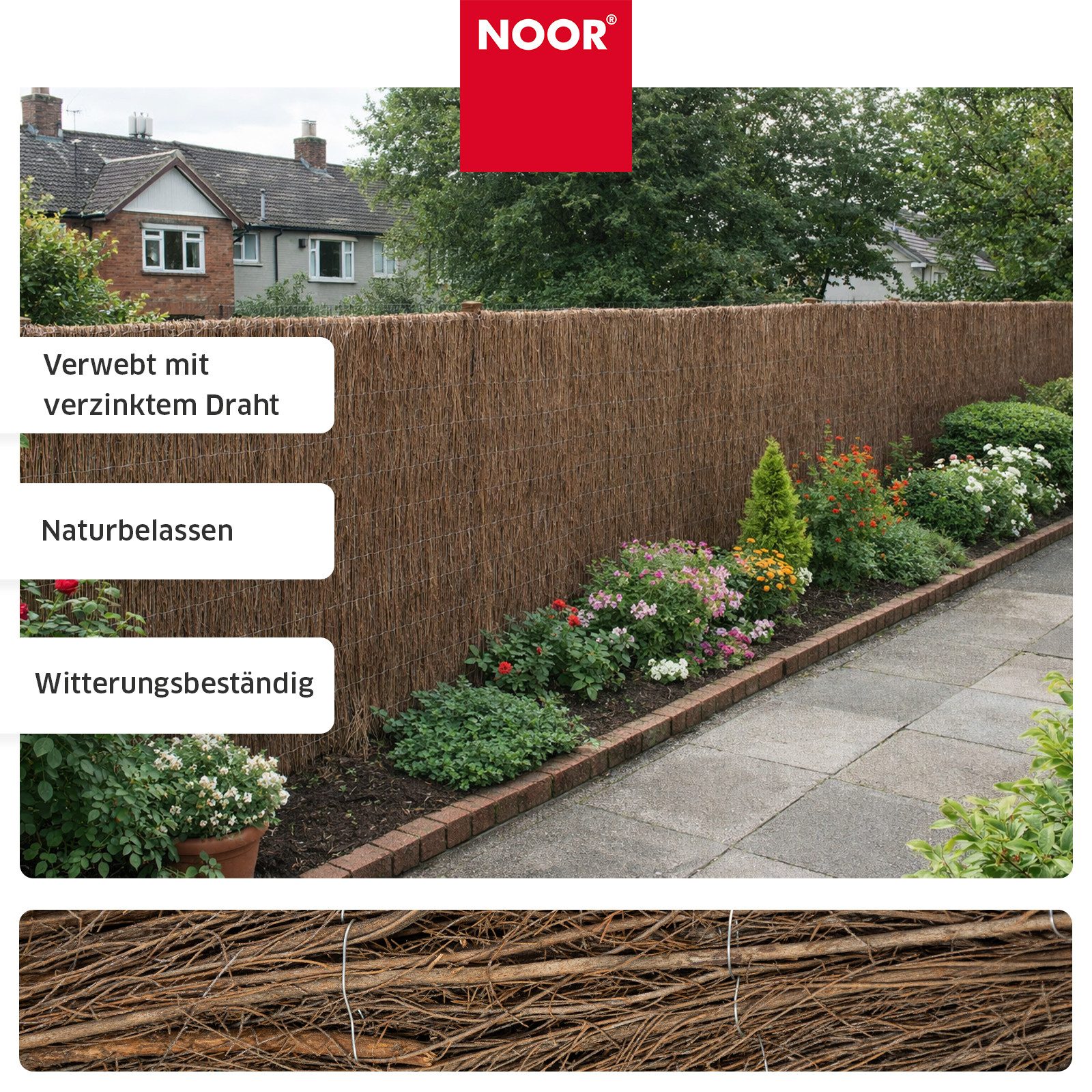 NOOR Sichtschutzzaunmatten Heidematte HAWAII - extra dicht aus Heidekraut, natürlicher Sichtschutz für Garten, Balkon und Terrasse
