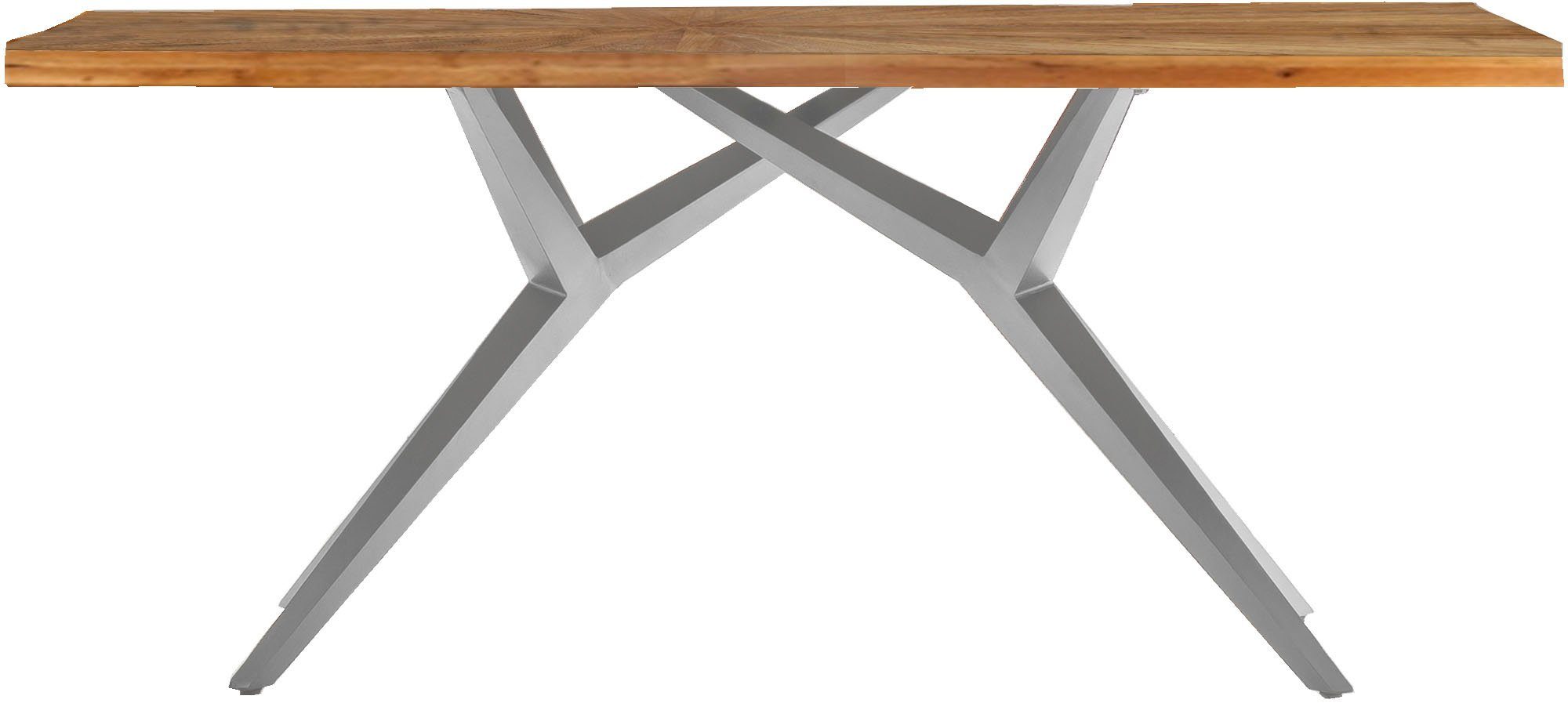 SIT Esstisch Imola aus recyceltem Teak & extravagantem Metallgestell, 50 mm starke Teakplatte mit außergewöhnlichem Sonnenmuster