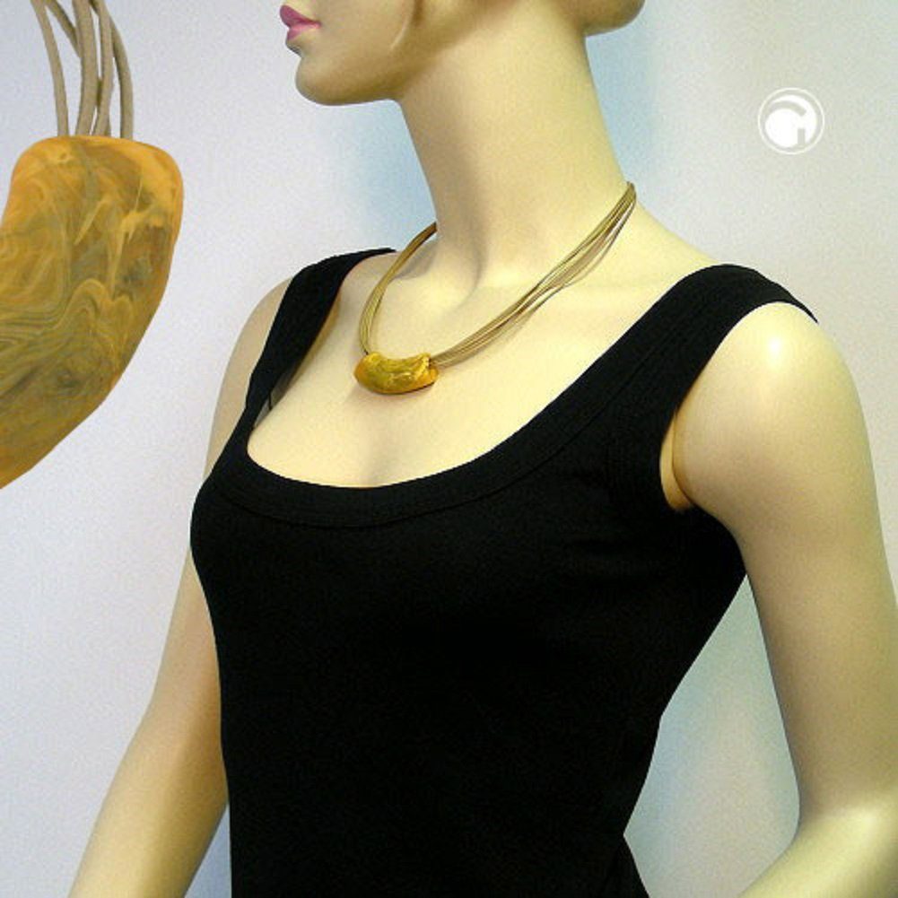 oliv 45 für Kunststoff cm, flach matt Rohr marmoriert Damen Modeschmuck unbespielt Collier gebogen gelb