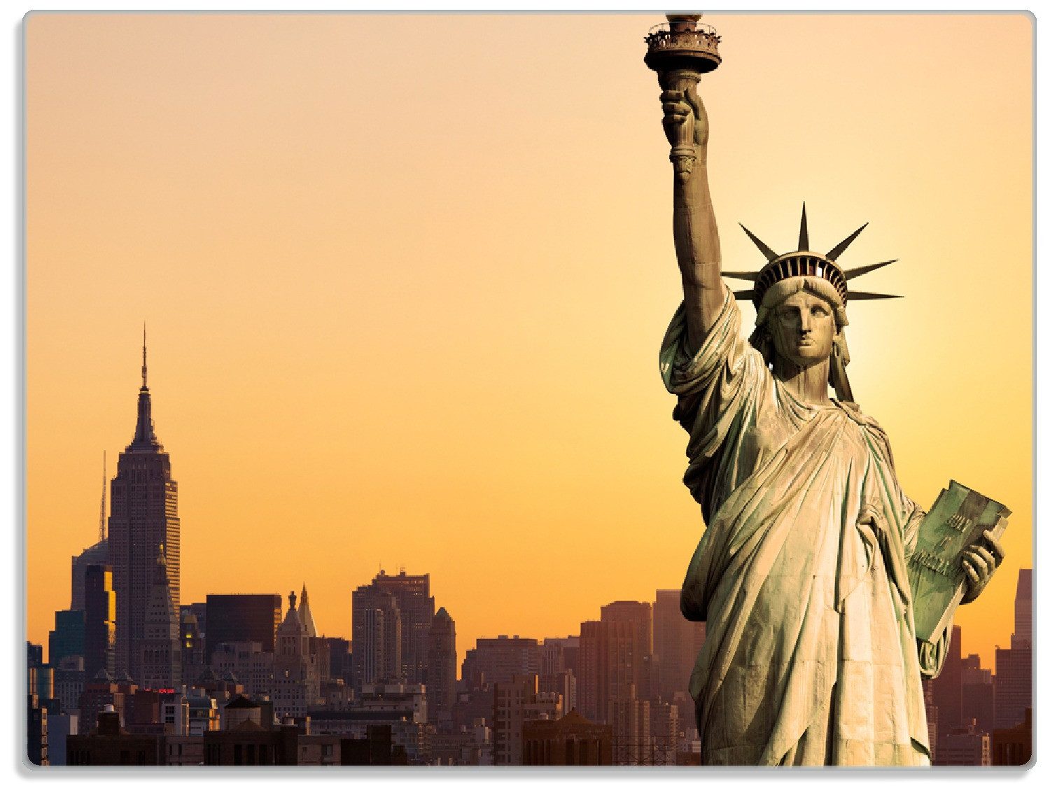 Wallario Schneidebrett Freiheitsstatue New York, ESG-Sicherheitsglas, (inkl. rutschfester Gummifüße 4mm, 1-St), 30x40cm
