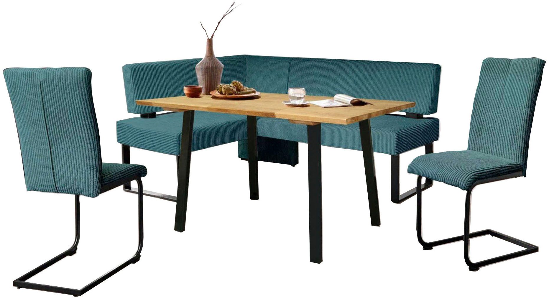 OTTO home Eckbankgruppe Oliver, (Set, 4-tlg., 4-tlg), Eckbank mit Wellenunterfederung im Sitz, Tisch Massiv Eiche