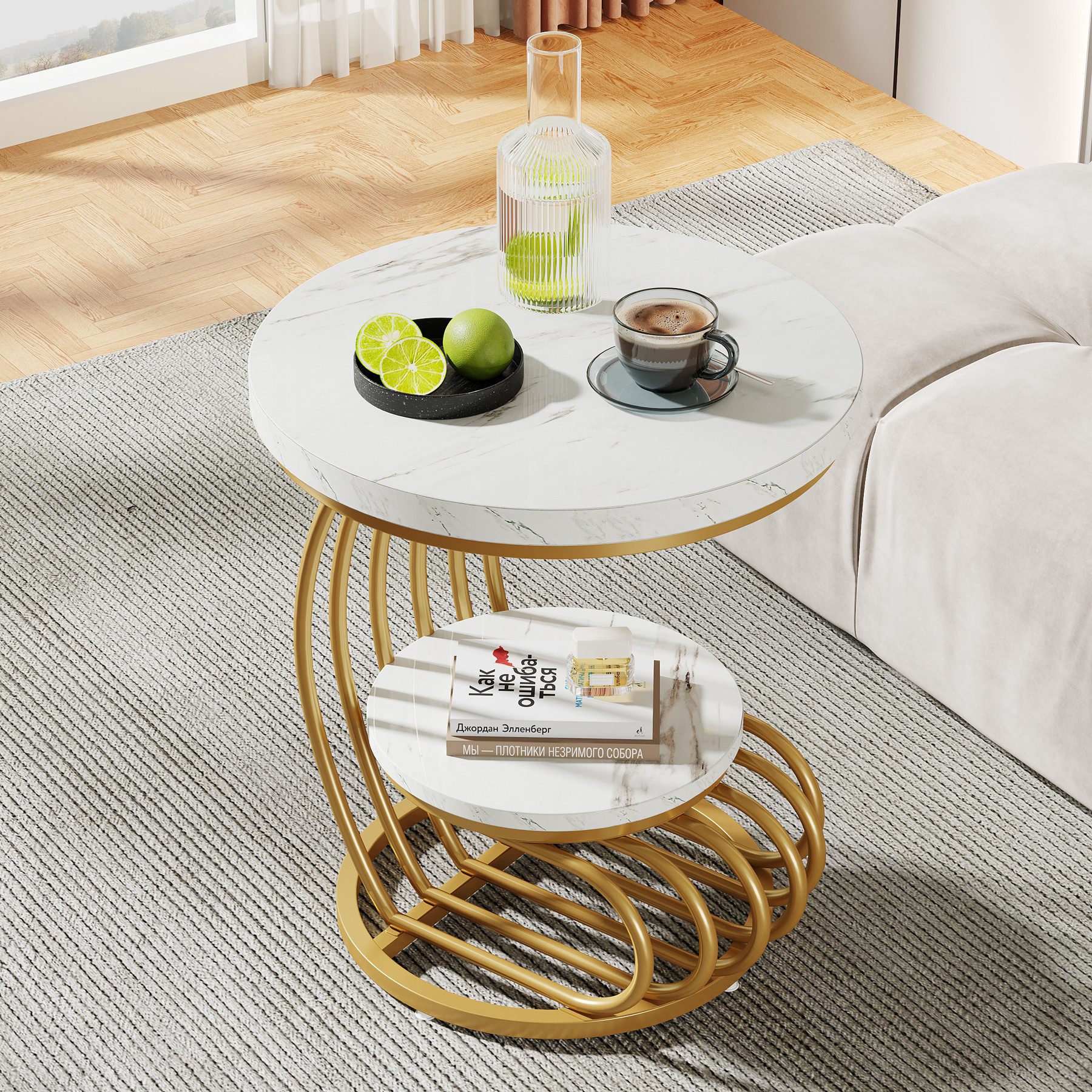 Tribesigns Beistelltisch 2-stufiger Goldener runder Beistelltisch aus Kunst günstig online kaufen