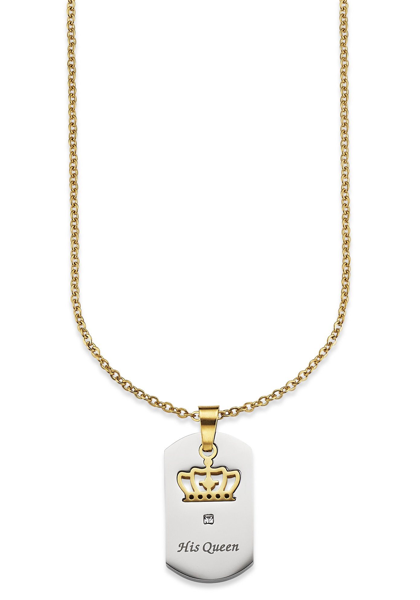 Bruno Banani Kette mit Anhänger Schmuck Geschenk Halskette Ankerkette, Krone feste Gravur "His Queen"