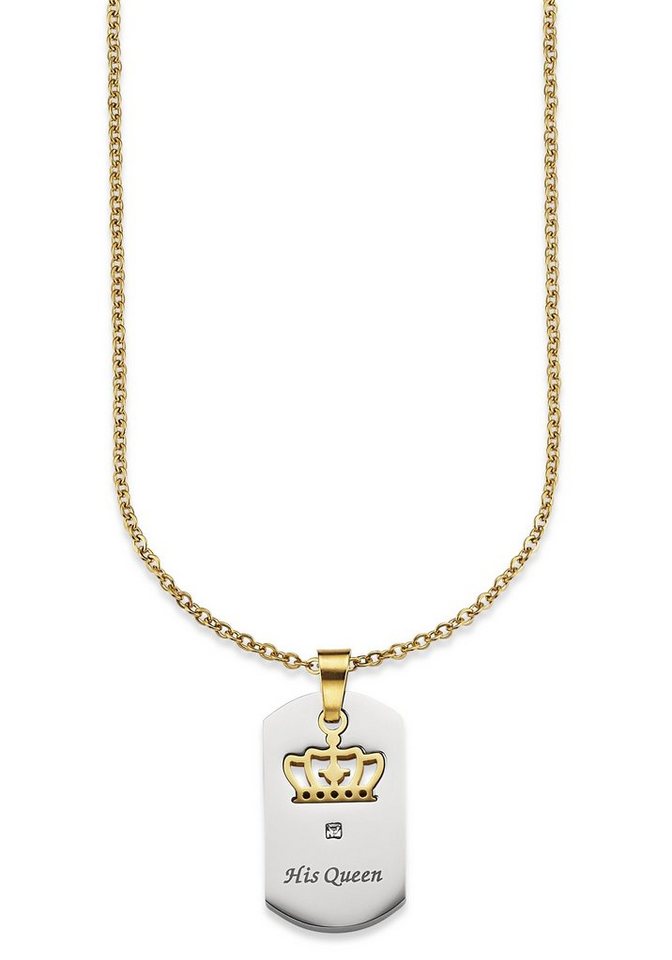 Bruno Banani Kette mit Anhänger Schmuck Geschenk, Halskette Ankerkette,  Krone feste Gravur 