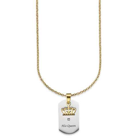 Bruno Banani Kette mit Anhänger Schmuck Geschenk, Halskette Ankerkette, Krone feste Gravur "His Queen"