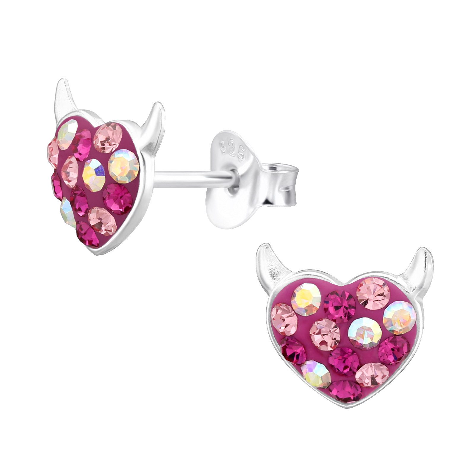 Ohrring-Set Teufelsherz Kinder Ohrringe Kristalle 925 Silber Ohrstecker