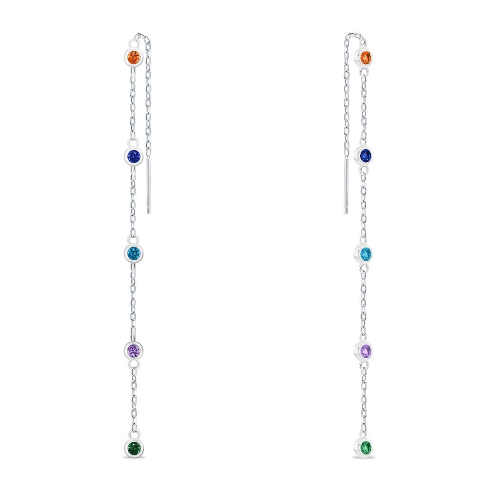 Ohrring-Set Silberne Kettenohrringe mit farbigen Zirkonen EA1006WRBW