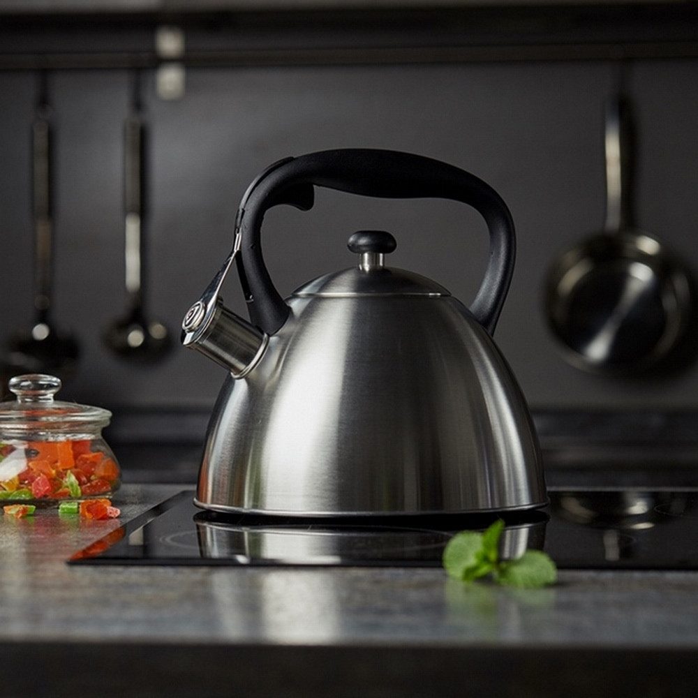 RESTO Kitchenware Wasserkessel Gemini, Flötenkessel 3 l mit wärmespeicherndem Boden im Geschenkkarton, Edelstahl (1-tlg), mit ergonomischem, wärmeableitenden Bakelit-Griff