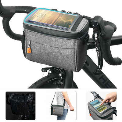 CALIYO Handy-Lenkertasche Handy-Lenkertasche,mit lenkeradapter, 4.2L fahrradkorb vorne Tasche, mit transparenter Touchscreen und abnehmbarem Schultergurt
