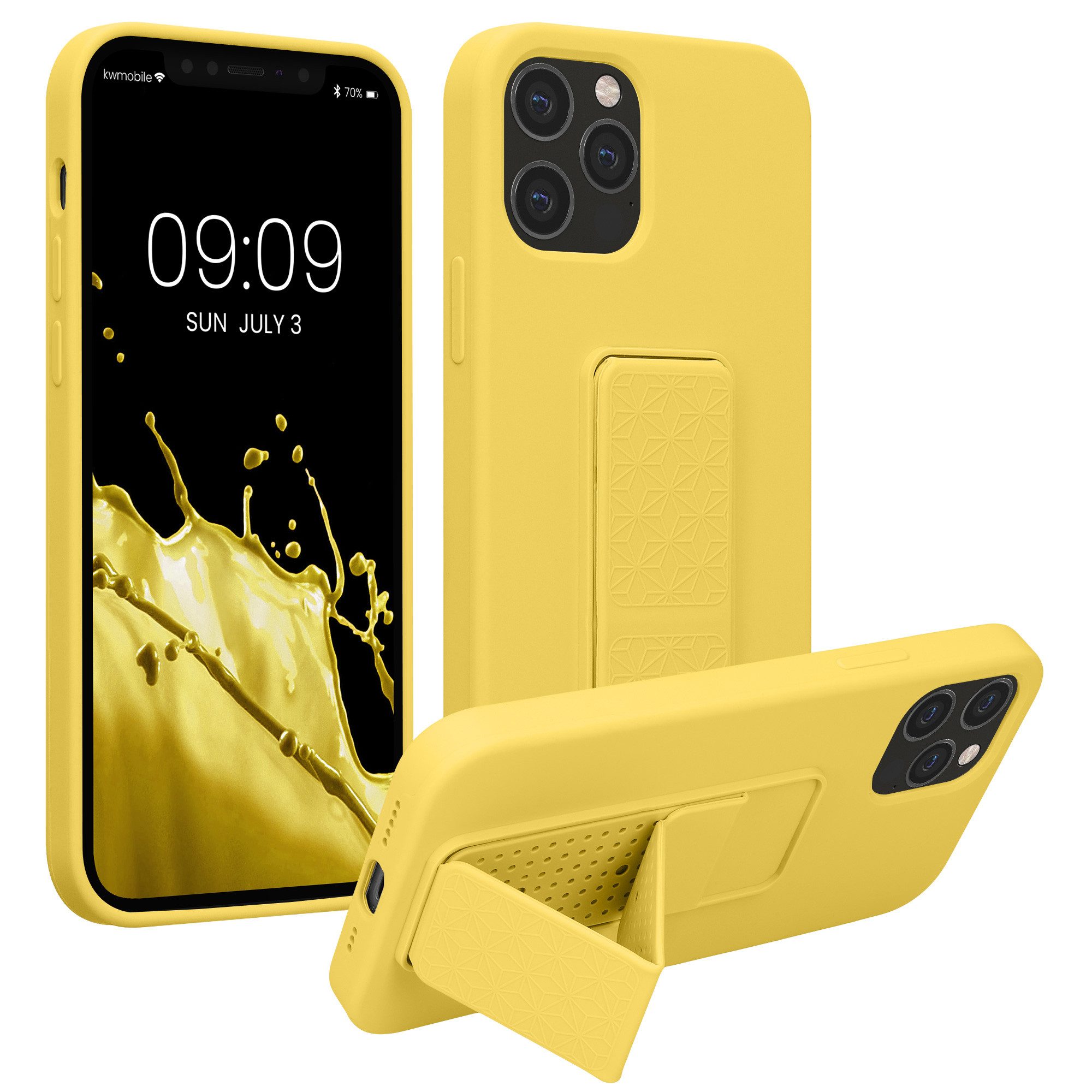 kwmobile Handyhülle kwmobile Handyhülle für Apple iPhone 12 / 12 Pro, Hülle mit Fingerhalter und Standfunktion - Silikon Case Handy Cover
