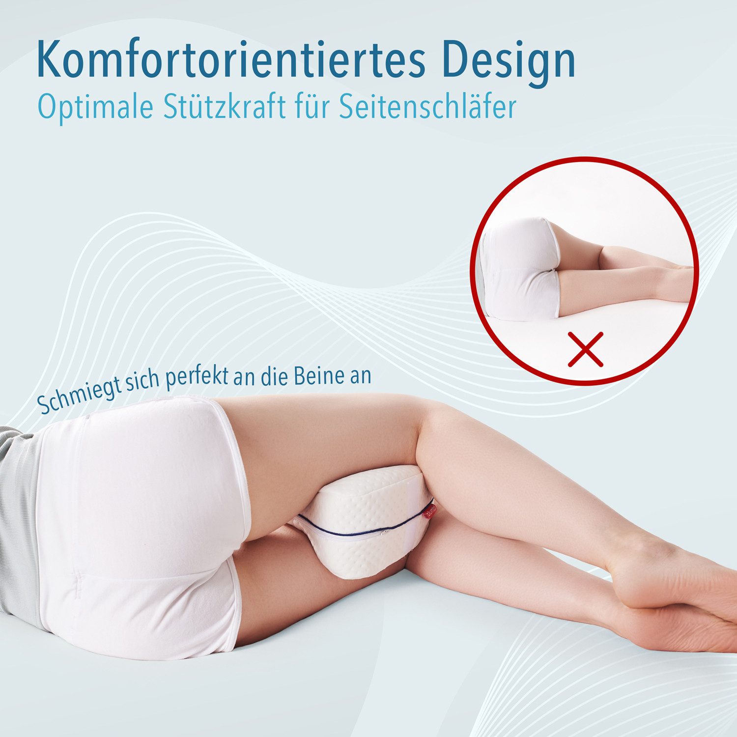 Blumtal Kniekissen Blumtal Kniekissen für Seitenschläfer aus Memory Foam, Memory Foam, anpassbare Höhe, mit Fixiergurt
