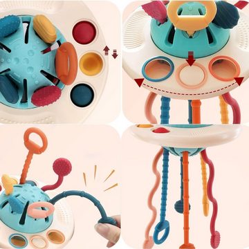Fivejoy Zerrspielzeug Sensorisches Babyspielzeug 12-18 Monate, (UFO Silikon Zugschnur Zahnspielzeug für Babys Lebensmittelqualität Montessori-Spielzeug für 1 Jahr Feinmotorische Fähigkeiten Aktivitätsspielzeug)
