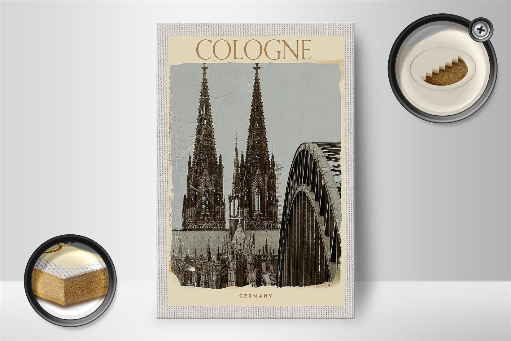 Femer GmbH Holzbild Reise 12x18 cm Kölner Dom Mittelalter schwarz weiß, (1 St), Glatte Holzfaserplatte (MDF), vorn beschichtet