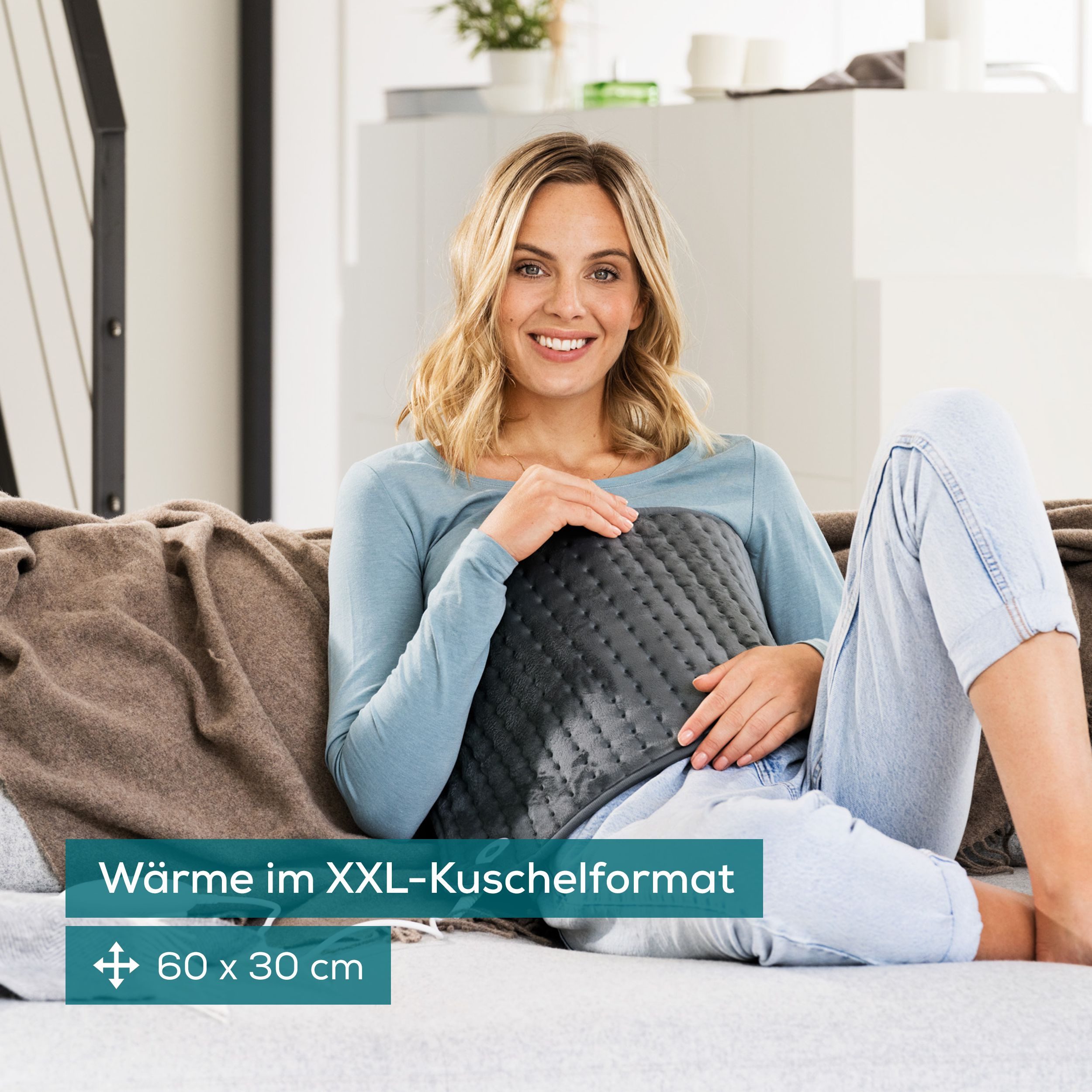 BEURER Heizkissen HK 123 XXL, extra großes Format mit 60 x 30 cm für großflächige Wärme, 3 Temperaturstufen, maschinenwaschbar, Sicherheitsabschaltung