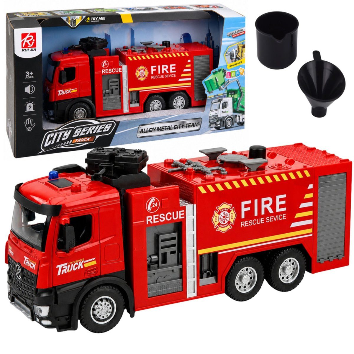 Wisam Spielzeug-Feuerwehr Feuerwehrwagen mit Wasserfunktion, Metallkabine, Licht und Sound 1:12