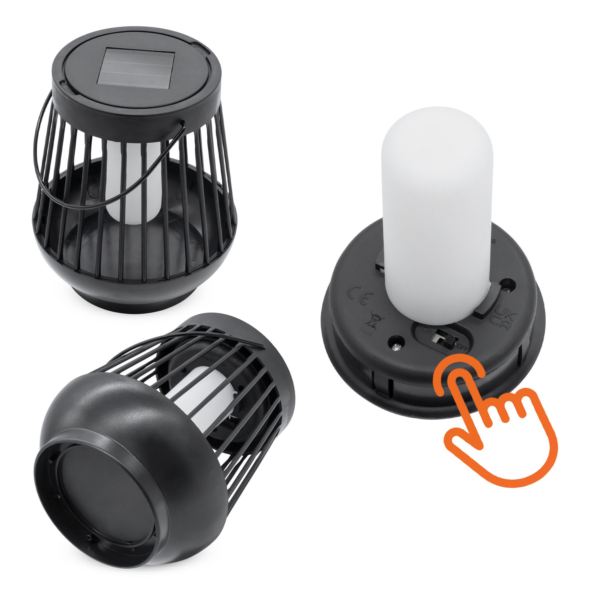 Spetebo LED Laterne Solar Laterne schwarz mit Flammeneffekt, Dämmerungssensor, LED fest integriert, orange, 2er Set, LED Deko Lampe für Außen zum Hängen oder Stellen