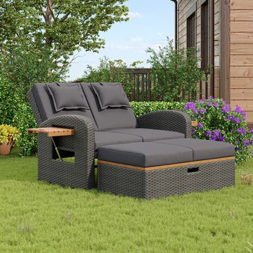 OKWISH Gartenlounge-Set 2-Sitzer Gartenmöbel mit verstellbarer Rückenlehne, (Sofa mit Hocker), Garten-Lounge-Sessel-Set für 2 Personen, graues Rattan