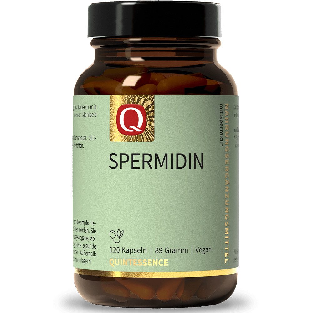 Quintessence Spermidin 120 Kapseln – 1,5 mg Spermidin pro Kapsel - aus Weizenkeimextrakt - Hochwertige vegane Premiumqualität -, 89 g, reichen bei Beachtung der Verzehrempfehlung für 60 Tage