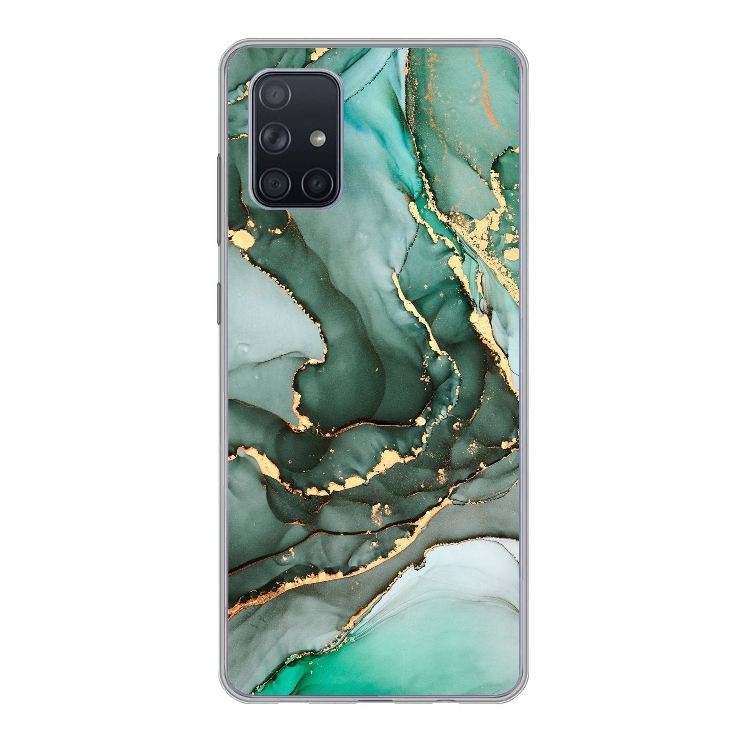 MuchoWow Handyhülle für Samsung Galaxy A51 Gold - Marmor - Grün - Luxus - Marmoroptik - Gr, Бампер для смартфона, Print, Handy Schutzhülle Dünn