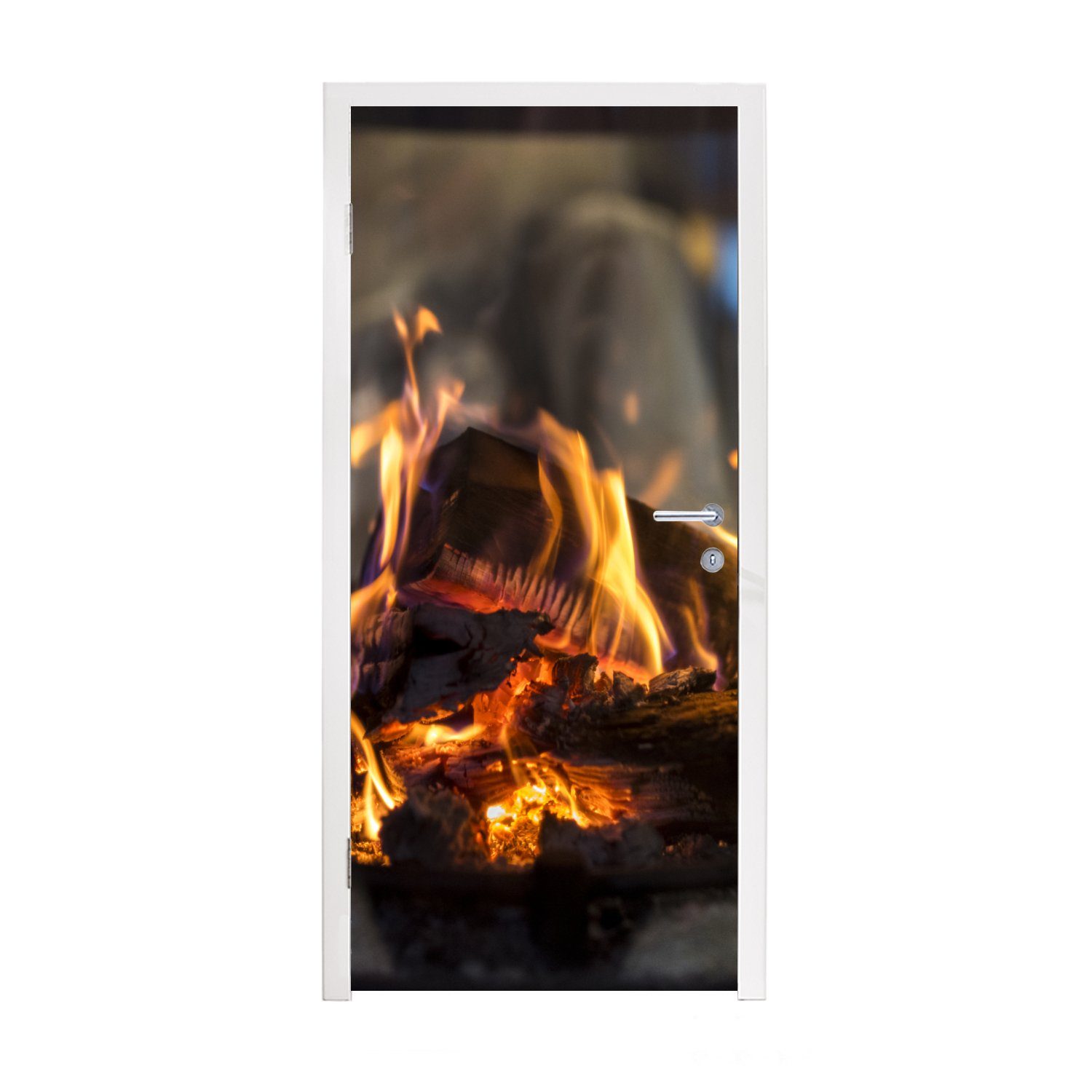 MuchoWow Türtapete Ein brennender Kamin, Matt, bedruckt, (1 St), Fototapete für Tür, Türaufkleber, 75x205 cm