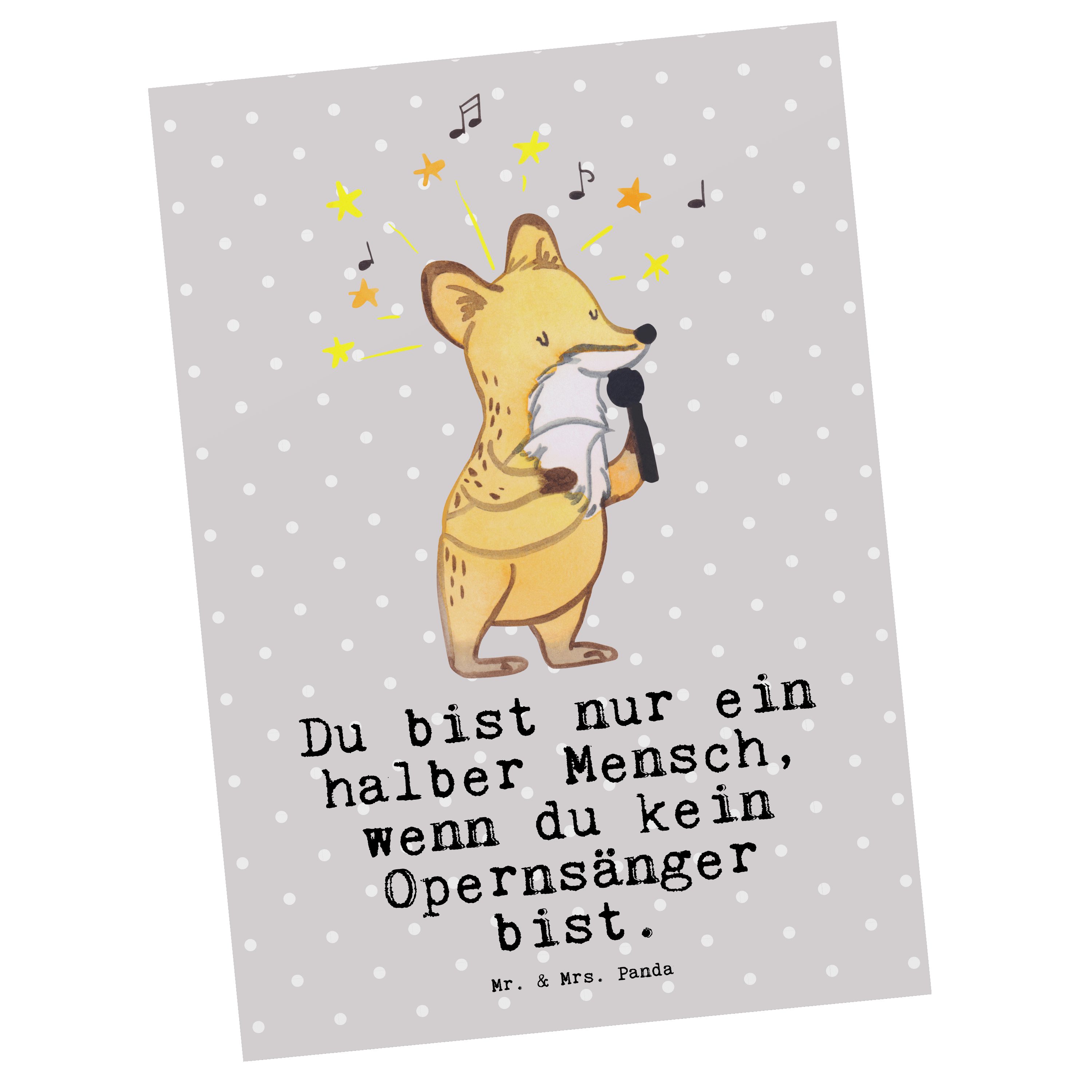 Mr. & Mrs. Panda Postkarte Opernsänger mit Herz - Grau Pastell - Geschenk, Dankeschön, Grußkarte