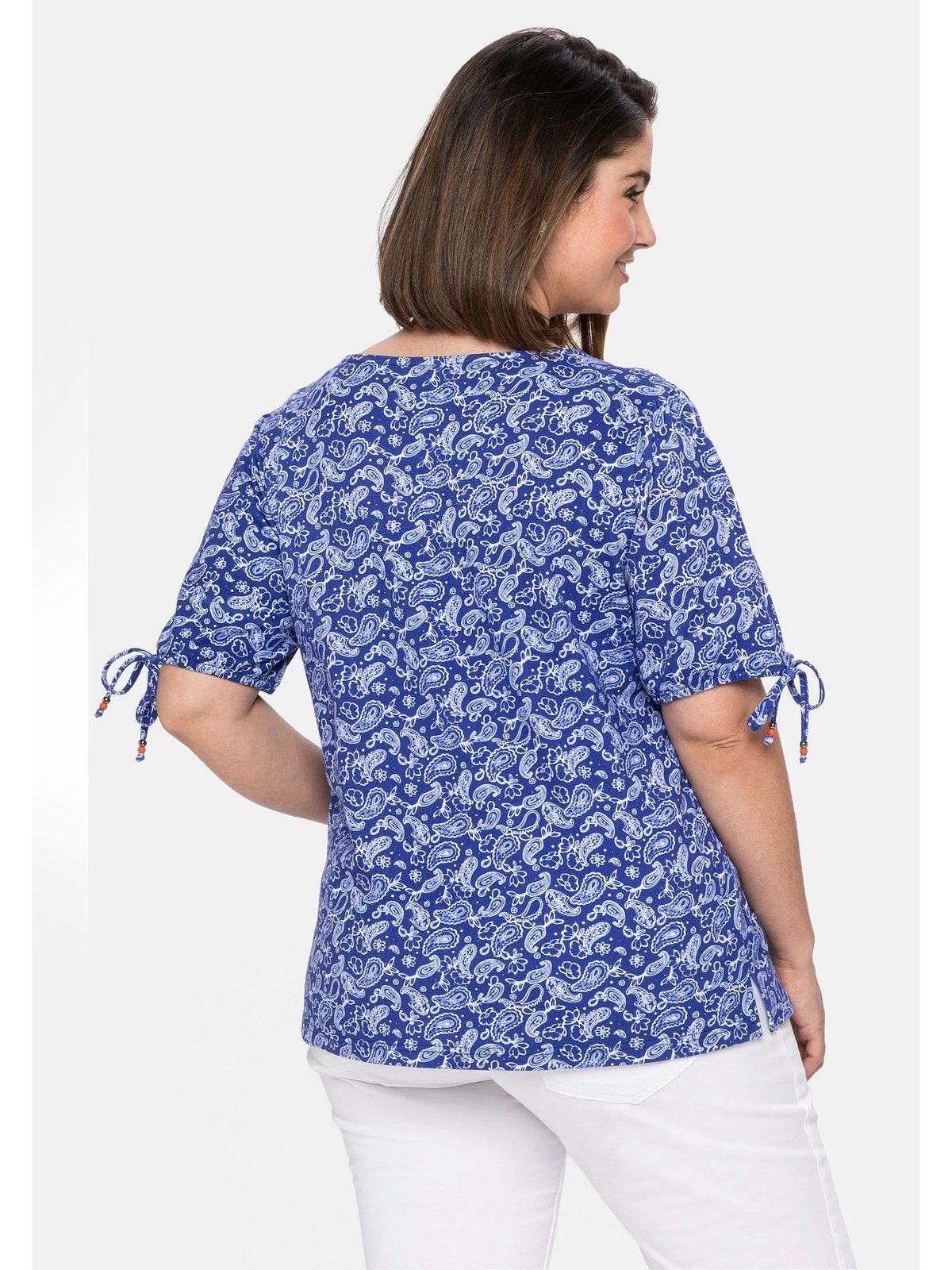 Sheego Große am Arm T-Shirt royalblau Paisleydruck Größen Bindeband mit und