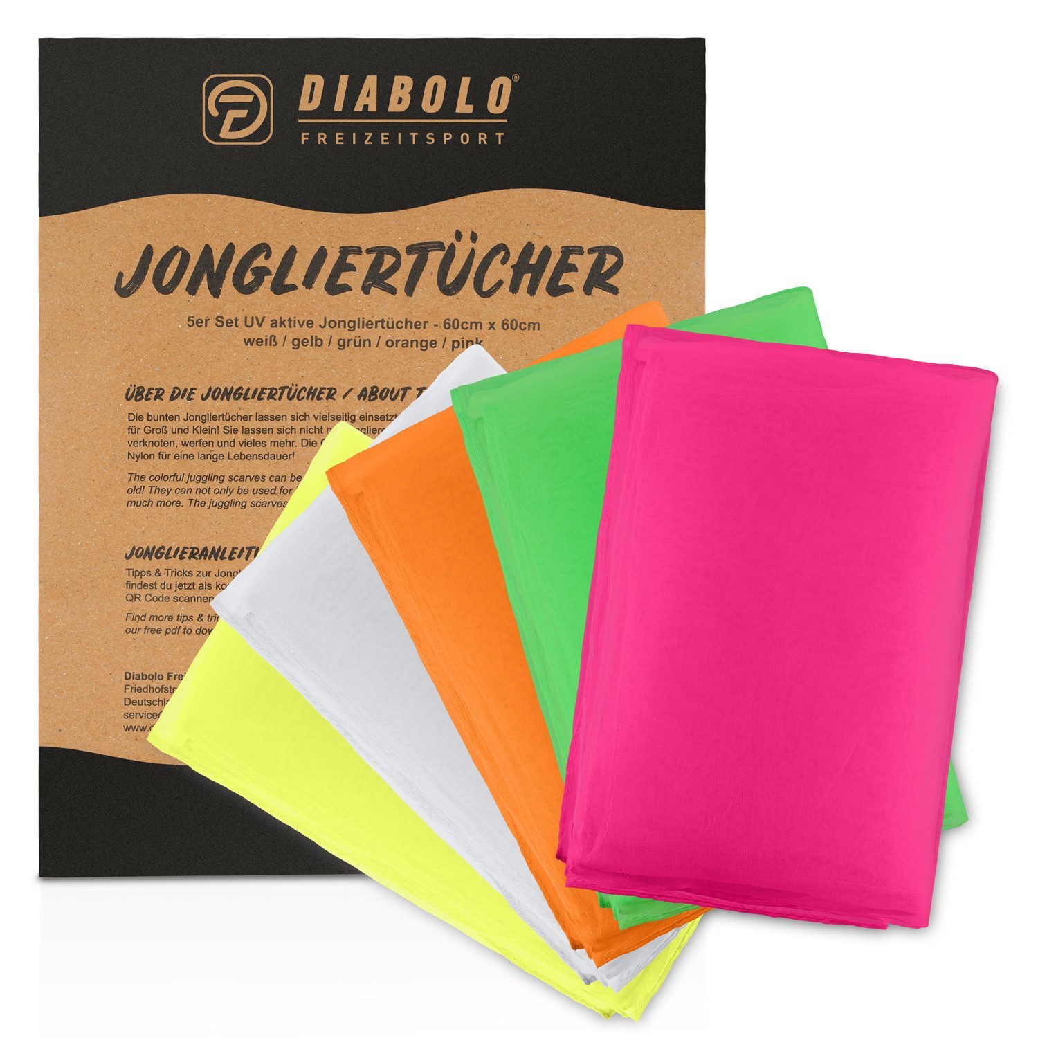 Diabolo Freizeitsport Spiel Jongliertücher 60cm (3er, 5er, 6er 12er Set), für Jongliereinsteiger - auch bestens geeignet für viele Gruppenspiele